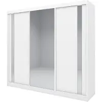 Beautysofa GAJA Kleiderschrank 240 cm mit Spiegel – Schwebetürenschrank 3-türig, Schlafzimmer Schrank, Weiß/Weiß ohne Schubkasteneinsätze