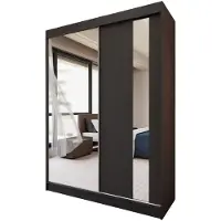 Beautysofa GAJA Kleiderschrank 150 cm mit Spiegel – Schwebetürenschrank 2-türig, Schlafzimmer Schrank, Schwarz/Schwarz ohne Schubkasteneinsätze