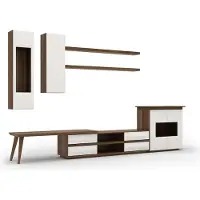 AEA Wohnzimmer Komplett Set 7tlg TV-Ständer + Couchtisch Holzmöbel Vetrine Modern