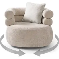 Beautysofa Drehsessel NANO 360° drehbar - Relaxsessel Lesesessel mit Chenille Bezug und Zierkissen, Drehbarer Design Sessel in Creme