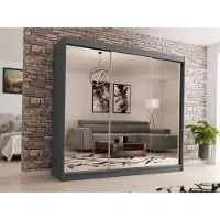Beautysofa Schwebetürenschrank DEBRA II 240 cm - 3-türig Kleiderschrank, Garderobe, Schrank mit Spiegeln, Kleiderstang & 4 Schubladen, Farbe: Graphit