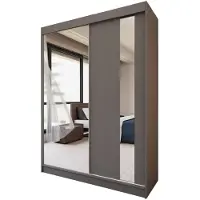 Beautysofa GAJA Kleiderschrank 150 cm mit Spiegel – Schwebetürenschrank 2-türig, Schlafzimmer Schrank, Graphit/Graphit ohne Schubkasteneinsätze