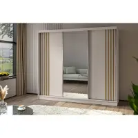 Beautysofa Schiebetürenschrank NELA II 240cm - 3-türig Kleiderschrank, Garderobe, Schrank mit Spiegeln & 4 Schubladen, Farbe: Kaschmir + Artisan Eiche