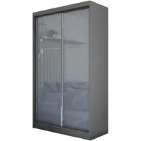 Beautysofa Schrank mit Schwebetüren VIVA 120cm - Kleiderschrank mit Schubkasteneinsätze & Kleiderstangen (Graphit)