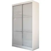 Beautysofa Kleiderschrank 150cm Hochglanz Schiebetüren Kleiderstangen Modern Garderobenschrank Weiß Viva