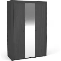 Beautysofa Drehtürenschrank MONTA Kleiderschrank mit 3 Türen und Spiegel, Schwarz