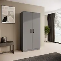 Beautysofa | Drehtürenschrank TREND 90 cm Graphite, Moderner Kleiderschrank mit Kleiderstange & Regalen - Soft-Close-System