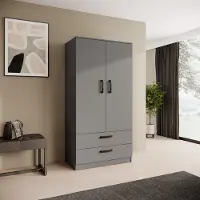 Beautysofa | Drehtürenschrank TREND 90 cm Graphite, Moderner Kleiderschrank mit Schubladen, Kleiderstange & Regalen - Soft-Close-System