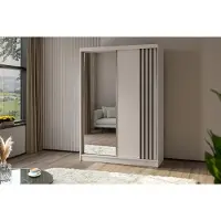 Beautysofa Schiebetürenschrank NELA II 120cm - 2-türig Kleiderschrank, Garderobe, Schrank mit Spiegeln & 2 Schubladen, Farbe: Kaschmir + Schwarz