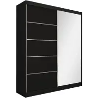 Beautysofa Schwebetürenschrank MARIKA 160 cm – Kleiderschrank mit 2 Schubkasteneinsätze, Spiegel & Schiebetüren (Schwarz)