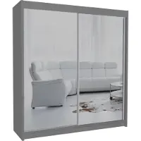 Beautysofa Schrank mit Schwebetüren DEBRA - 200cm Kleiderschrank mit Spiegeln & Kleiderstangen (Graphit)