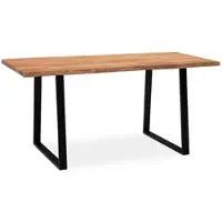 FineBuy Schreibtisch 140 cm Akazie Massivholz Metall Computertisch Baumkante Homeoffice Bürotisch Massiv Trapezbeine in Schwarz Holztisch Laptoptisch