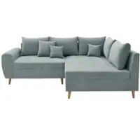 QUARTIER Ecksofa CARLA 249 x 175 cm mintgrün - Hocker separat erhältlich - Ausführung rechts - Cordbezug - Rückenpolster - Zierkissen - Nosagfederung - Rücken echt bezogen - gepolstert