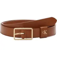 Calvin Klein Ledergürtel "SQUARE BUCKLE CK LOOP 25MM", Damen, Gr. 85, argan oil, antique light gold, Rindsleder, unifarben, Gürtel Ledergürtel, Größenverstellbar