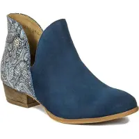MACIEJKA Marineblaue Veloursleder Stiefeletten mit farbenfrohem Muster, Reißverschluss, stabilem Absatz, Modell 0409147005