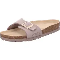 Rohde Damen Leder Pantoletten Leder-Tieffußbett Schnalle Alba 5589, Größe:37 EU, Farbe:Beige
