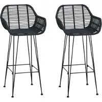 vidaXL Barstuhl 2 stk. Schwarz 55 x 52 x 105 cm Rattan und Eisen