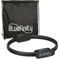 Relaxdays 4 x Pilates Ring mit Übungen, Doppelgriff, gepolstert, Widerstandsring Yoga, Fiberglas, Sportring, Ring Ø 37 cm, schwarz