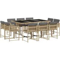 vidaXL 11-tlg. Garten-Essgruppe mit Kissen Beigemischung Poly Rattan