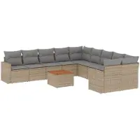 vidaXL 11-tlg. Garten-Sofagarnitur mit Kissen Beige Poly Rattan