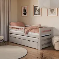 KIDS Collection Einzelbett 90x200 cm mit Rausziehbett 90x190 cm mit Zwei Schubladen, Rausfallschutz und Lattenrosten, Vollholz massiv in Kaschmir, Kinderbett Funktionsbett 90x200 cm | von 4. bis 18. Lebensjahr