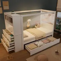 STILVORA Kinderbett 90x200cm mit Matratze und 5 Schubladen,Jugendbett mit Stauraum,Bettgestell mit Fallschutz und Gitter,Stauraumbett Holzbett, Weiß+Natur