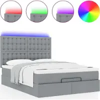 Syfax Ottoman-Bett mit Matratze & LEDs Hellgrau 140x190 cm Stoff