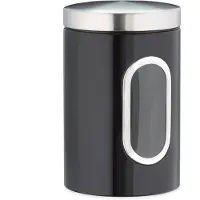 Relaxdays 4 x Vorratsdose, 1,4 L, mit Deckel und Sichtfenster, für Kaffee, Mehl, Pasta, Aufbewahrungsdose Küche, Metall, schwarz