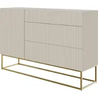 Selsey VELDIO - Sideboard Kommode mit 3 Schubladen, Graubeige Taupe mit goldenem Metallgestell, 140 cm breit