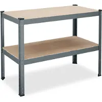 Relaxdays Werkbank, 150kg, HxBxT: 90x120x60 cm, 2 verstellbare Ebenen, Werktisch, Stahl & MDF, Werkstattregal, anthrazit