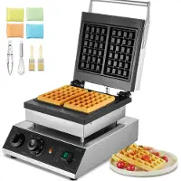 Vevor kommerzielles Waffeleisen Waffelmaschine 2000 W antihaftbeschichtetes belgisches Waffeleisen aus Edelstahl mit Temperatur- und Zeitregelung, für Restaurant Bäckerei Snackbar 2 Stk. Waffeln