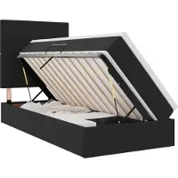 Syfax Stauraumbett mit Matratze, Gaslift, Samtbezug, LED-Beleuchtung, verstellbares Kopfteil, 90x200 cm, Schwarz, Mittelhart