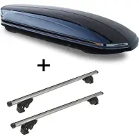 VDP Dachbox VDPMAA580 580Ltr abschließbar schwarz + Dachträger/Relingträger LION2 kompatibel mit für Mercedes E Station Wagon (S212) (5 Türer) 09-16