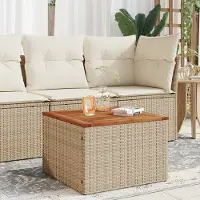 Prolenta Maison Exclusive - Gartentisch Beige 55x55x37 cm Poly Rattan und Akazienholz