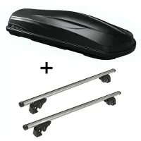 VDP Dachbox/Gepäckbox CUBE470 + Dachträger/Relingträger VDPLION1 kompatibel mit für Dacia Logan Kombi (5 Türer) 07-13