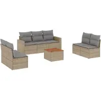 vidaXL 8-tlg. Garten-Sofagarnitur mit Kissen Beige Poly Rattan
