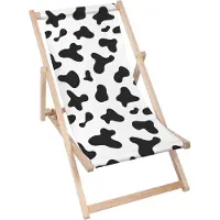 Dreamroots Liegestuhl klappbar Holz, Buchenholz bis zu 130 kg, Sonnenliege klappbar mit 3-stufiger Neigungsregulierung der Rückenlehne, Cow B&W