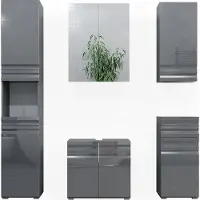 Vicco Badmöbel-Set Fredd Anthrazit Hochglanz 5 Teile, Model 30009