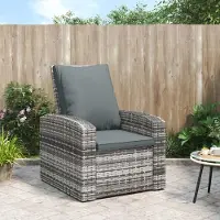 vidaXL "im Angebot" Campingstuhl, Gartensessel Verstellbar, mit Kissen Grau Poly Rattan - Stapelsessel CC16758