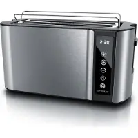 Arendo Toaster, 2 lange Schlitze, für 4 Scheiben, 1500 W, Langschlitz, Brötchenaufsatz, Wärmeisoliertes Gehäuse, Display, Touch, silber