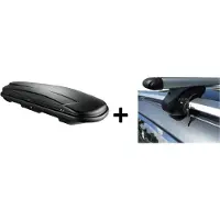 VDP Dachbox schwarz JUXT 600 großer Dachkoffer 600 Liter abschließbar + Alu-Relingträger Dachgepäckträger kompatibel mit für Skoda Fabia Kombi ab 00