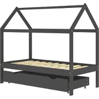 Syfax Kinderbett mit Schublade Dunkelgrau Massivholz Kiefer 80x160 cm