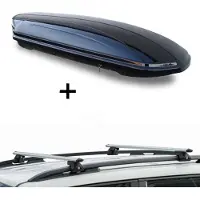 VDP Skibox MAA460G schwarz glänzend + Alu Relingträger CRV120 kompatibel mit Skoda Octavia III Kombi ab 13