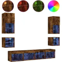 Syfax 8-tlg. Wohnwand mit LED-Beleuchtung Räuchereiche Holzwerkstoff