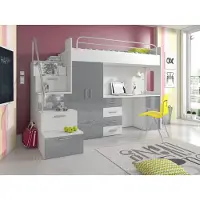 AEA Jugendbett Komplett Schlafzimmer Design Kinder Bett Betten Schrank Tisch GRAU