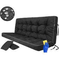 Sellbee Bankauflage für Schaukelkissen, Polsterauflage für Gartenbank & Hollywoodschaukel,Sitzkissen & Rückenkissen, gesteppt, inkl. 2 Seitenkissen, 150 cm - schwarz
