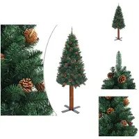 vidaXL Weihnachtsbaum Schlank mit Echtholz und Zapfen Grün 210 cm PVC - Weihnachtsbäume