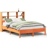 Syfax Massivholzbett mit Regal ohne Matratze Wachsbraun 140x200 cm