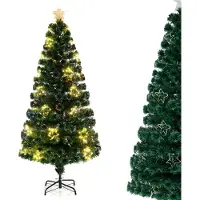 Costway Künstlicher Weihnachtsbaum 180cm mit Sternspitze, 36 warmweißen LEDs & 230 Zweigspitzen, Tannenbaum aus Glasfaser, Christbaum Kunstbaum