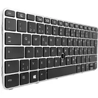 T-ProTek Tastatur - Farbe: Schwarz - mit Silber Rahmen - mit Mausstick - mit Beleuchtung Deutsches Tastaturlayout kompatibel für HP EliteBook 725 G4